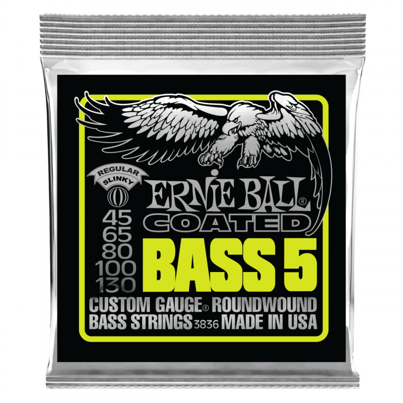 ERNIE BALL 3836 - струны для 5-струнной бас-гитары Coated Bass Regular Slinky 5 (45-65-80-100-130)