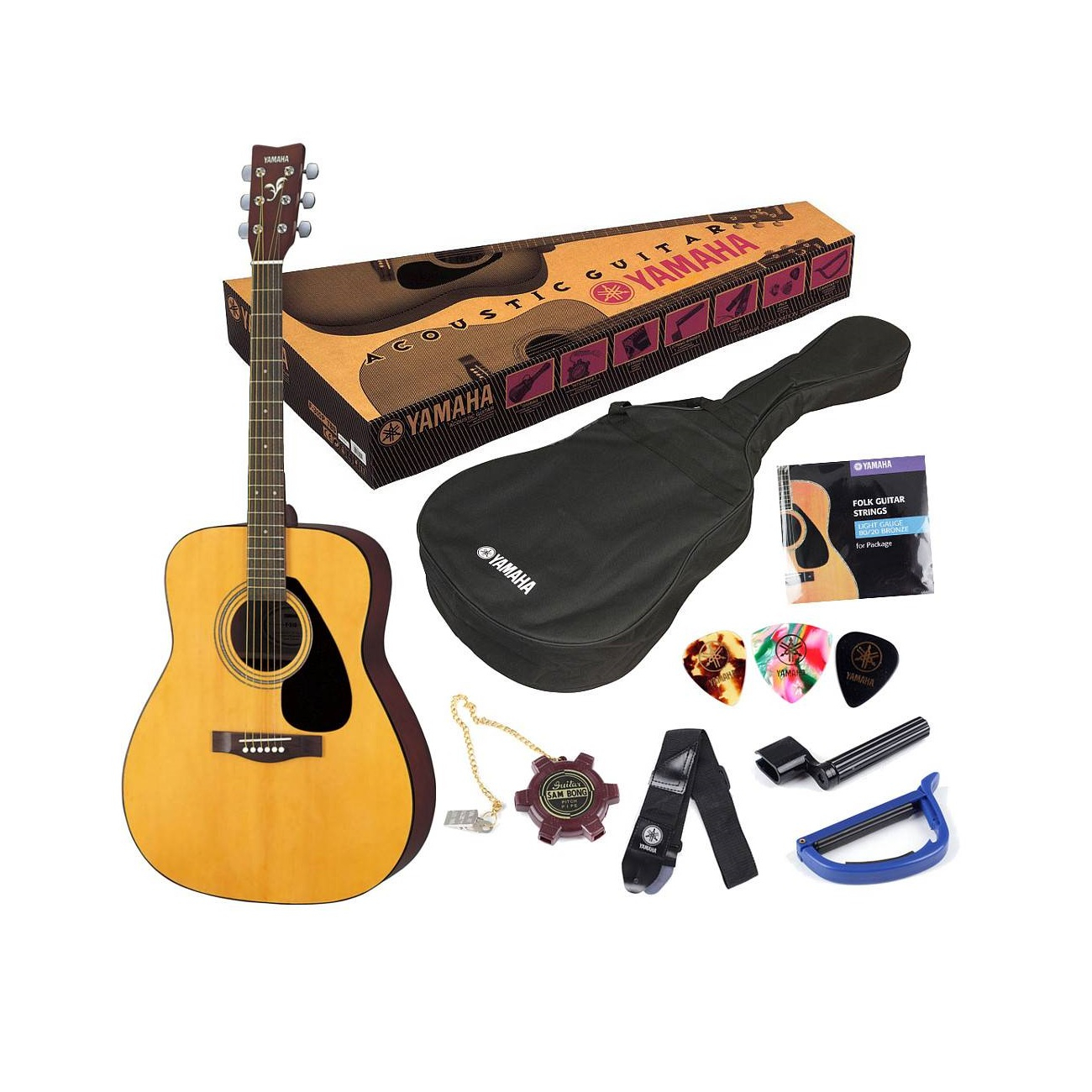Yamaha F310P (N) - НАБОР: акуст. гит, верх дека - ель+чехол, ремень, струны,камерт.,медиатор, капо