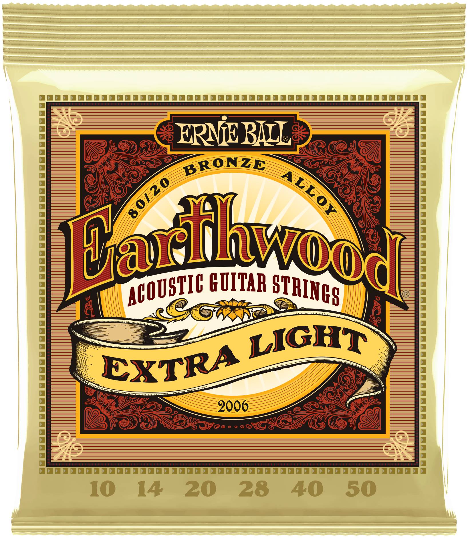 ERNIE BALL 2006 - струны для акуст.гитары Earthwood 80/20 Bronze Extra Light (10-14-20w-28-40-50)