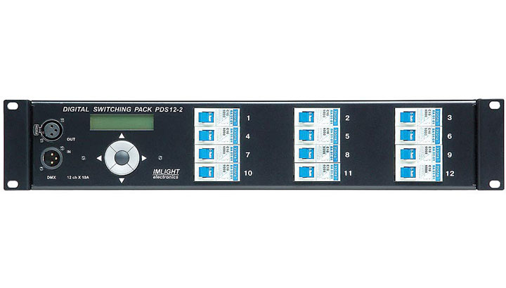 IMLIGHT PDS 12-2 (RDM) Блок управления нерегулируемыми цепями,12 каналов по 10А , реле 25А, автоматы SCHRACK, DMX-512-A, RDM, высота 2U, безвинтовые клеммы