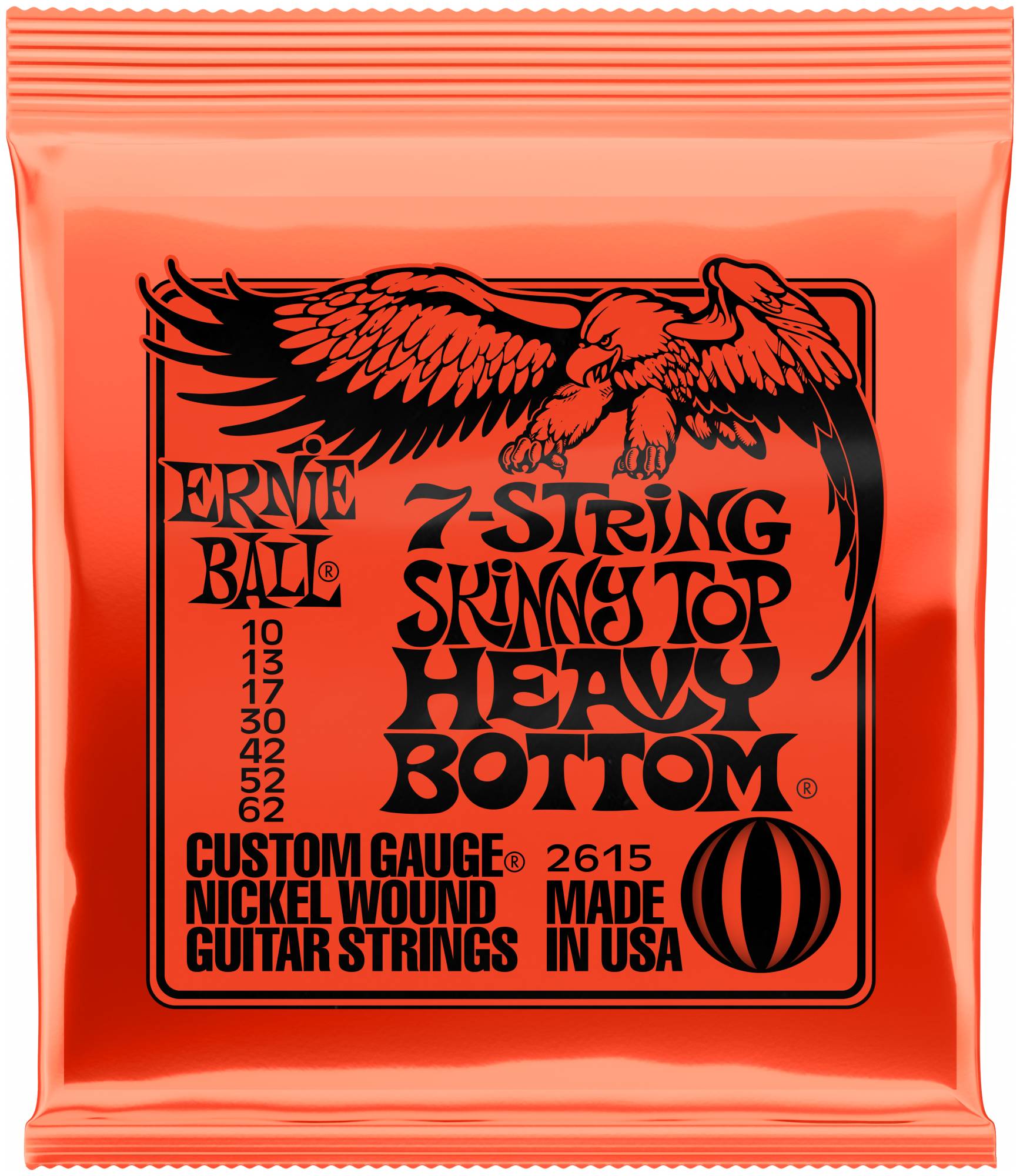 ERNIE BALL 2615 - струны для 7стр. эл.гитары Nickel Wound Skinny Top Heavy Bottom Slinky 7 (10-62)