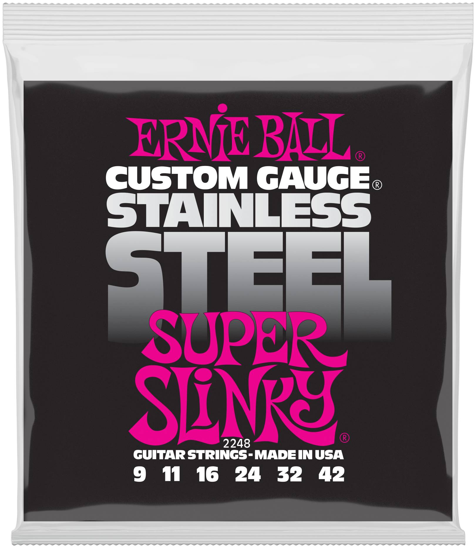 ERNIE BALL 2248 - струны для эл.гитары Stainless Steel Super Slinky (9-11-16-24w-32-42)