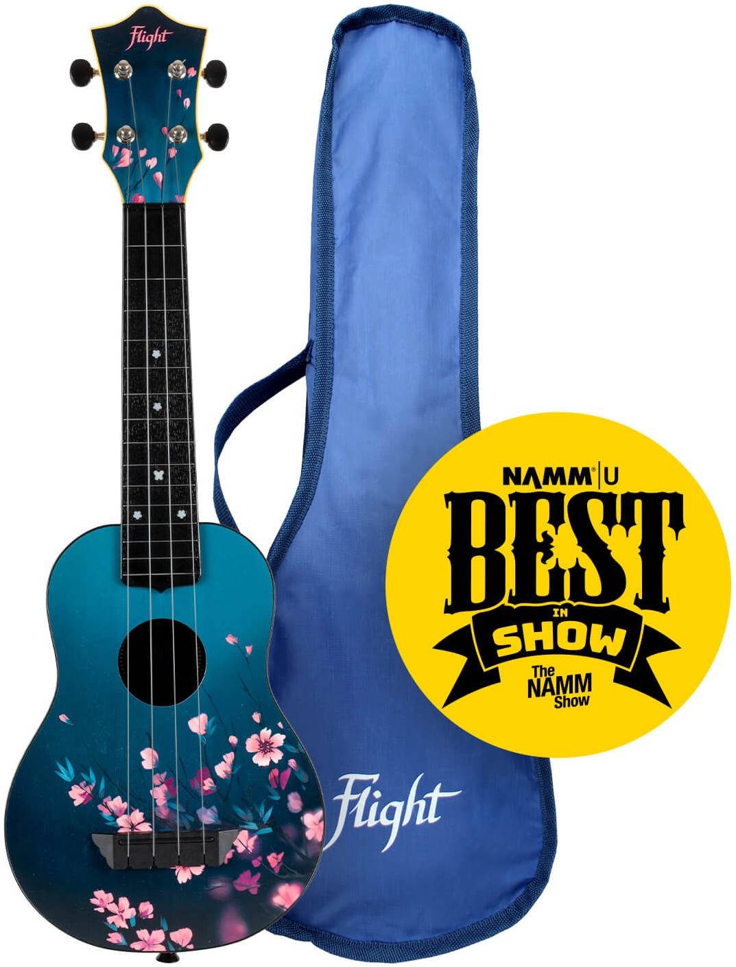 FLIGHT TUS 32 SAKURA - укулеле Travel, сопрано, черная с рисунком, пластик