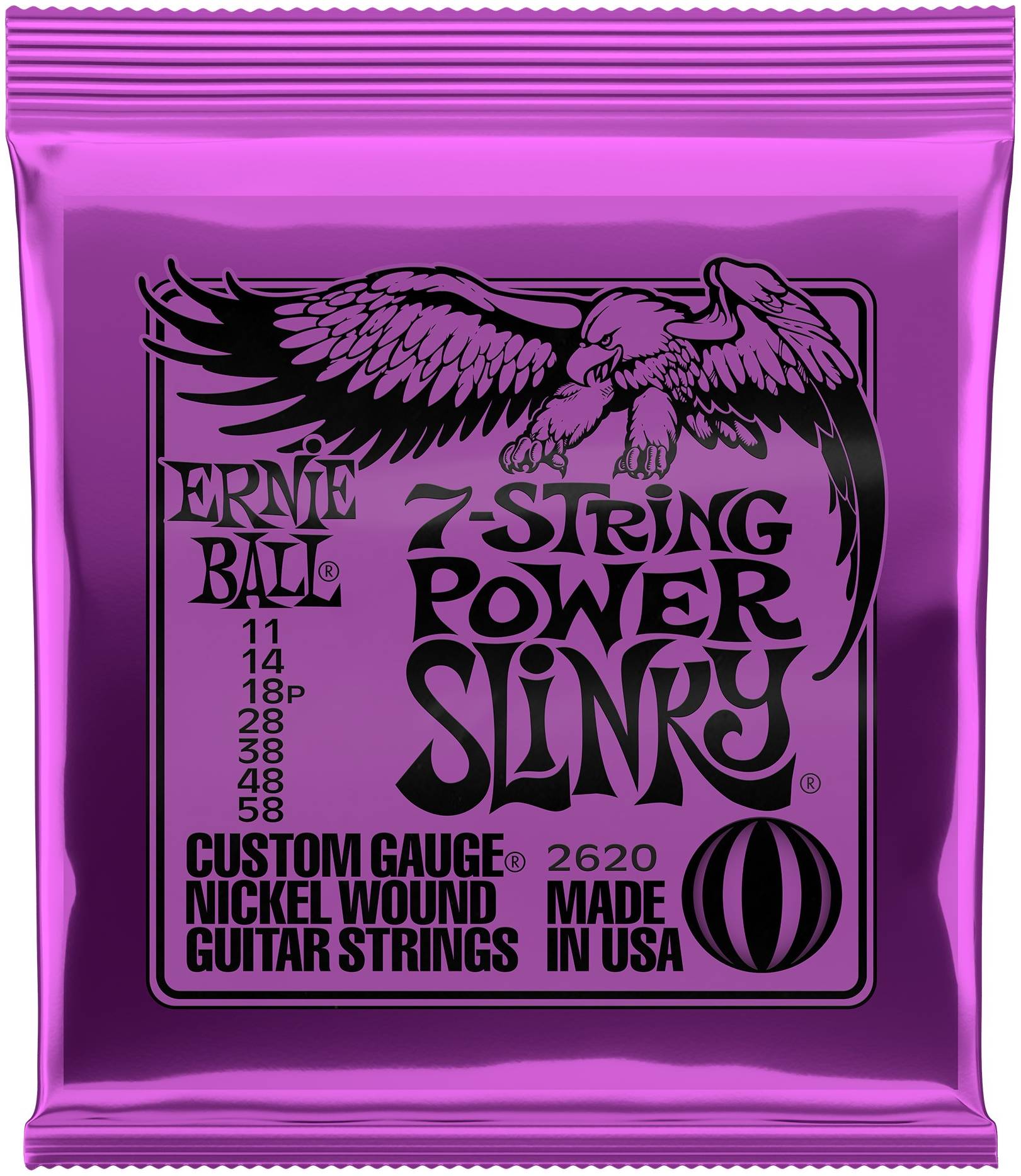 ERNIE BALL 2620 - струны для 7стр. эл.гитары Nickel Wound Power Slinky 7 (11-14-18p-28-38-48-58)