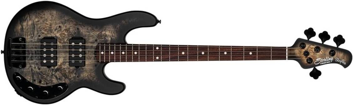 STERLING StingRay HH Poplar Burl Top Trans Black - Бас-гитара 4 струны