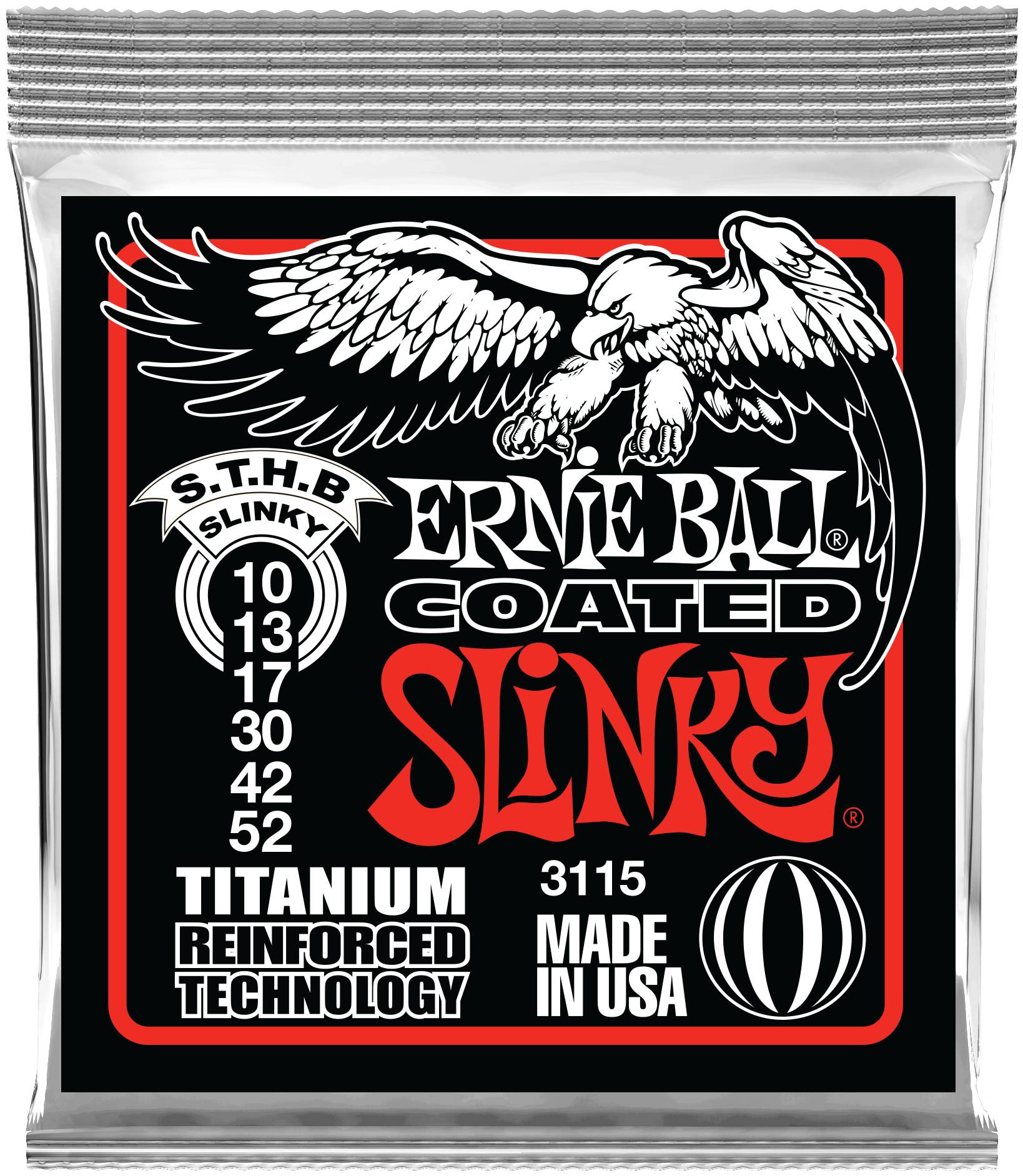 ERNIE BALL 3115 - струны для эл.гитары Titanium RPS Skinny Top Heavy Bottom Slinky (10-52)