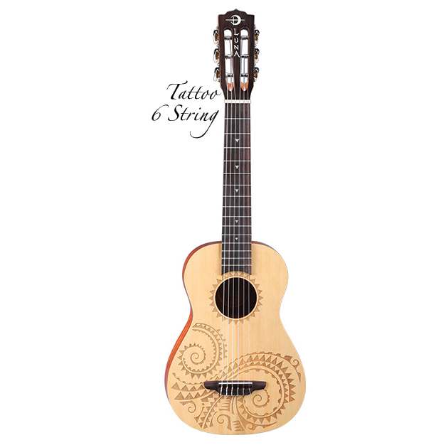 Luna UKE TAT 6- укулеле 6 стр, цвет натур. матовый лазерная гравировка