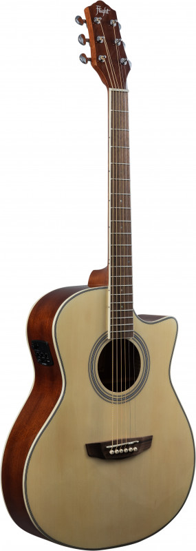 FLIGHT AG-210 CEQ NA - эл.-ак. гитара с вырезом, цвет натурал, скос под правую руку