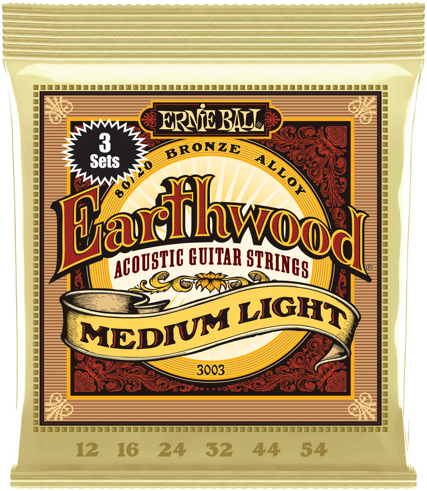 ERNIE BALL 3003 - набор из 3х комплектов для акуст.гитары Earthwood Medium Light 80/20 Bronze(12-54)