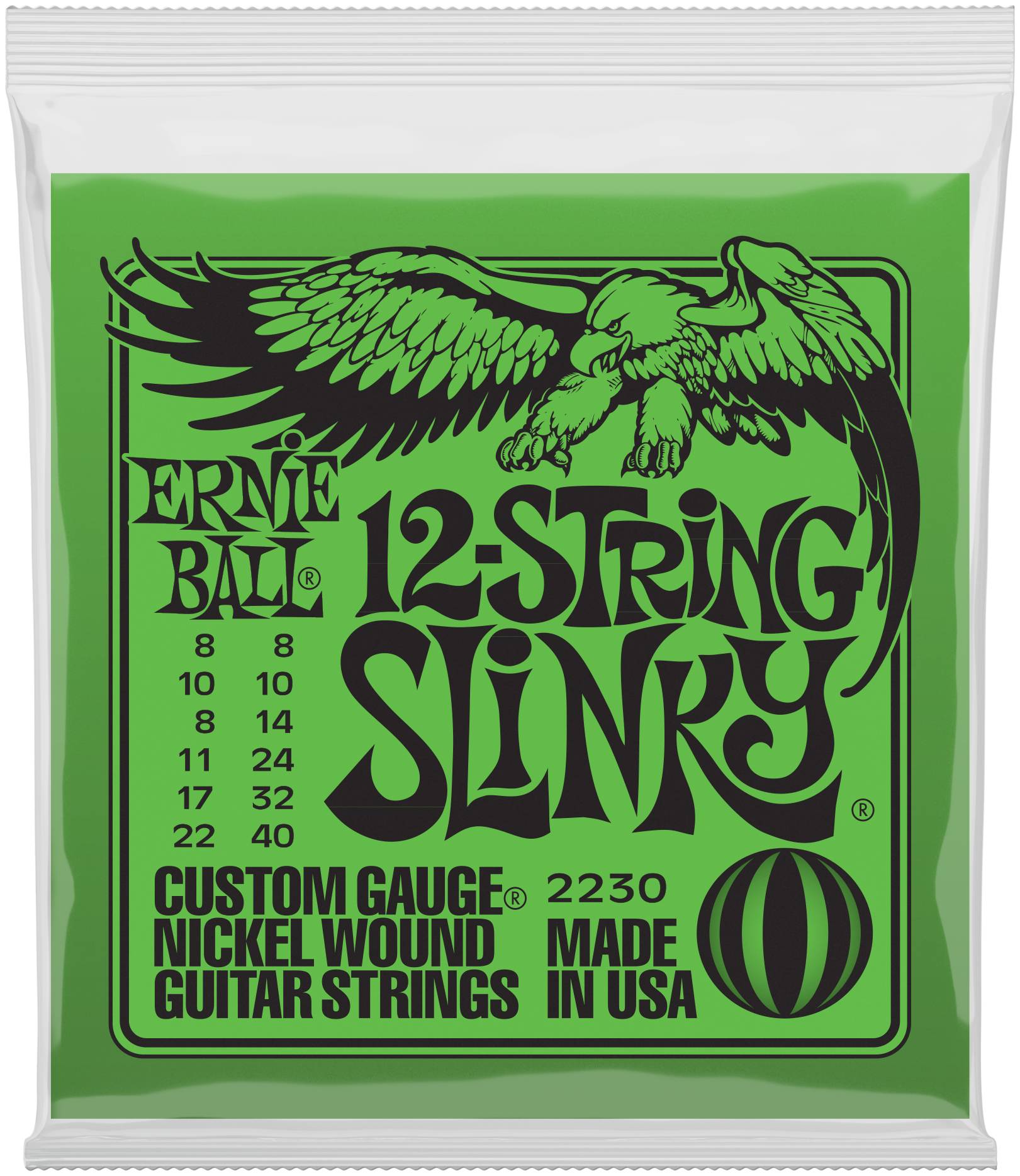 ERNIE BALL 2230 - струны для 12стр. эл.гитары Nickel Slinky 12 (8-8.10-10.14-8.24w-11.32-17.40-22w)