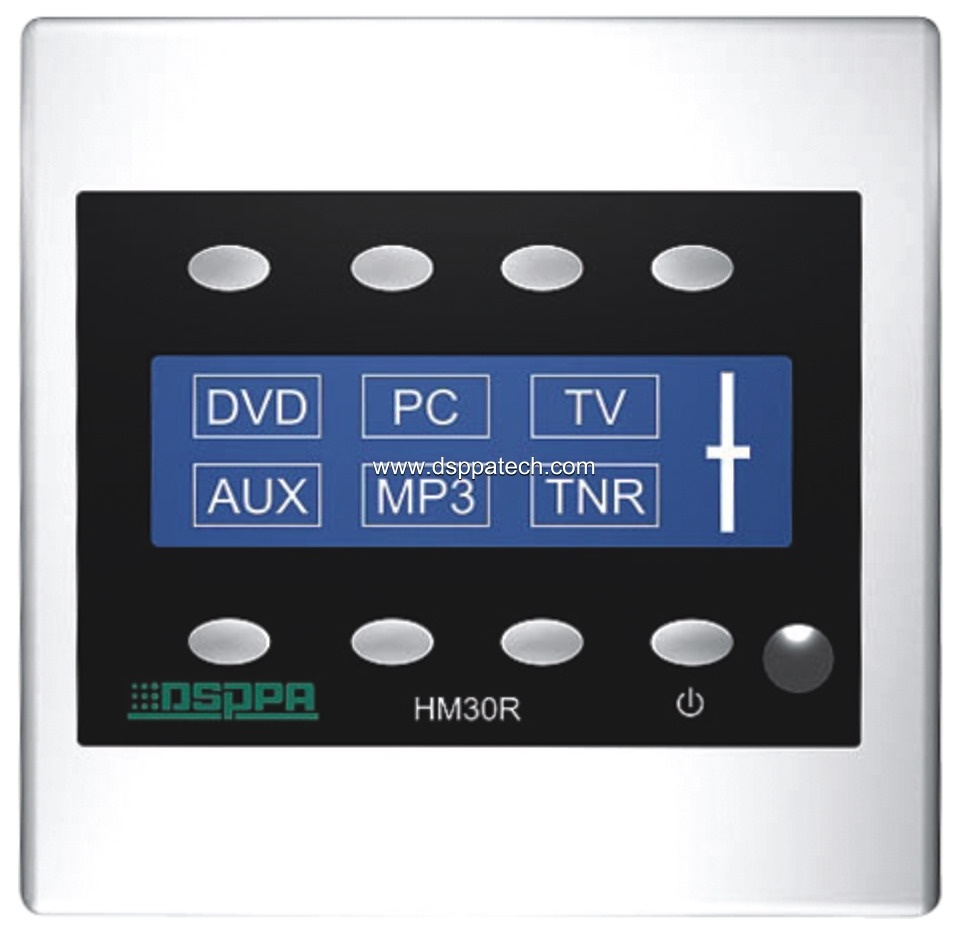DSPPA HM-30R Выносная панель управления системой музыкальной трансляции. LCD-дисплей. Функции дистанционного выбора зон и источников сигнала, регулировка уровня громкости. Максимальное удаление 350 м