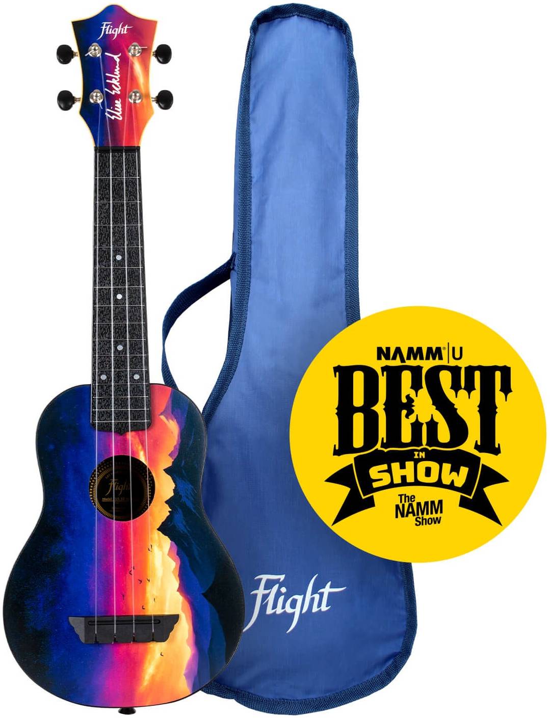 FLIGHT TUS EE SUNSET - укулеле Travel, сопрано, оранжевая с рисунком, подписная укулеле, пластик