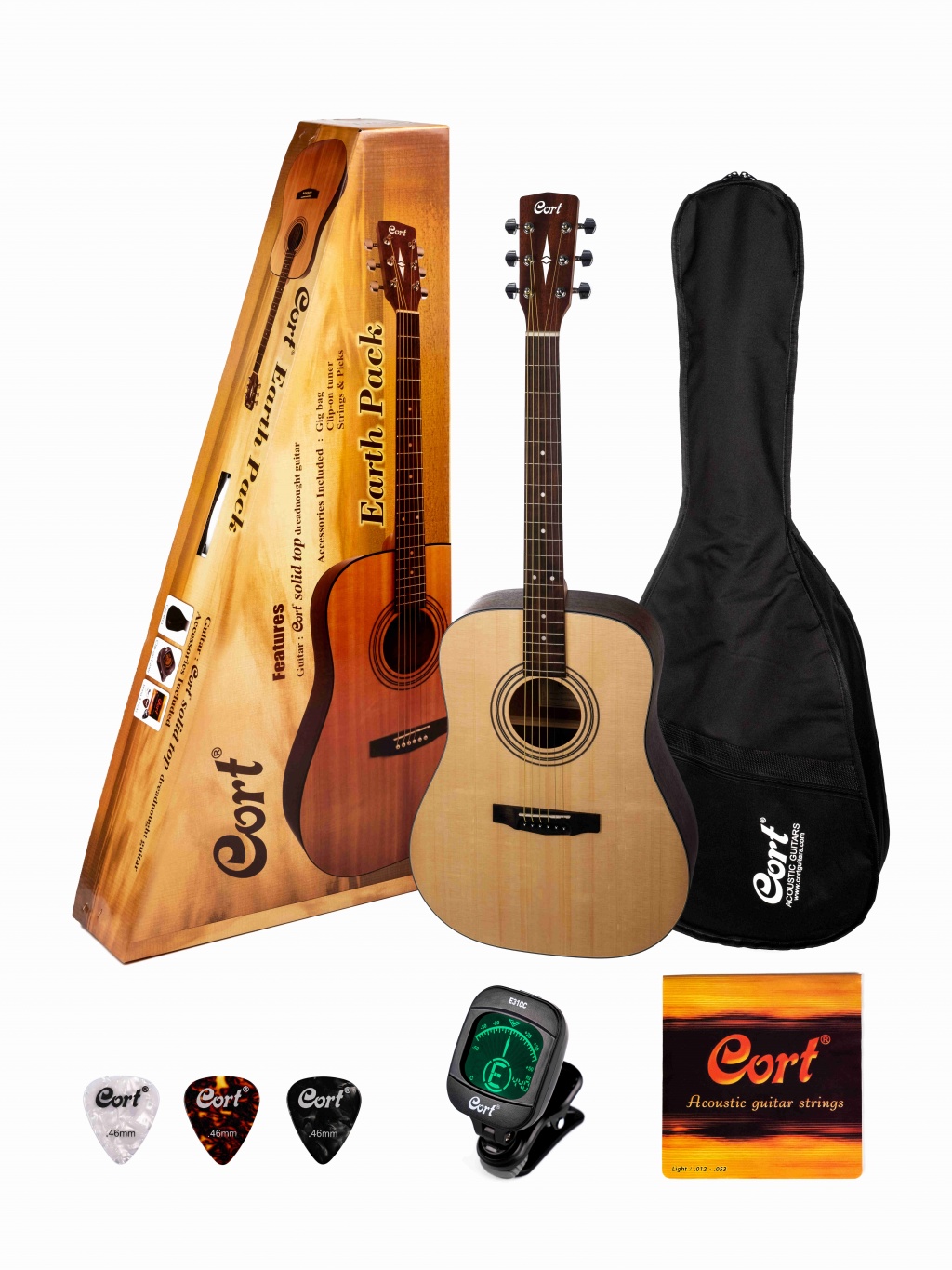Cort EARTHPACK-OP Earth Series Акустическая гитара+аксессуары, цвет натуральный