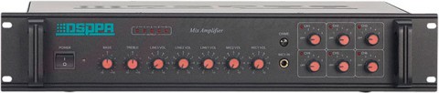 DSPPA MP-610P Микшер-усилитель, 6 зон c регулировкой  уровня выходного сигнала, 250 Вт/100В,  2 микр., 3 Aux входа, 1  Aux вых.,  питание 220В