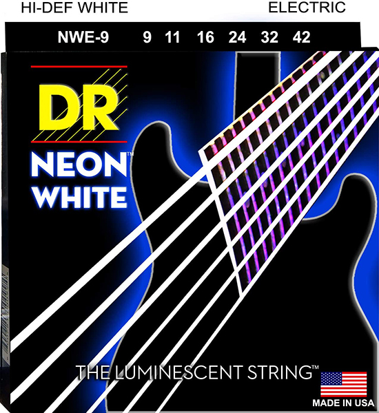 DR NWE-9 Neon White Комплект струн для электрогитары, никелированные, с покрытием, 9-42