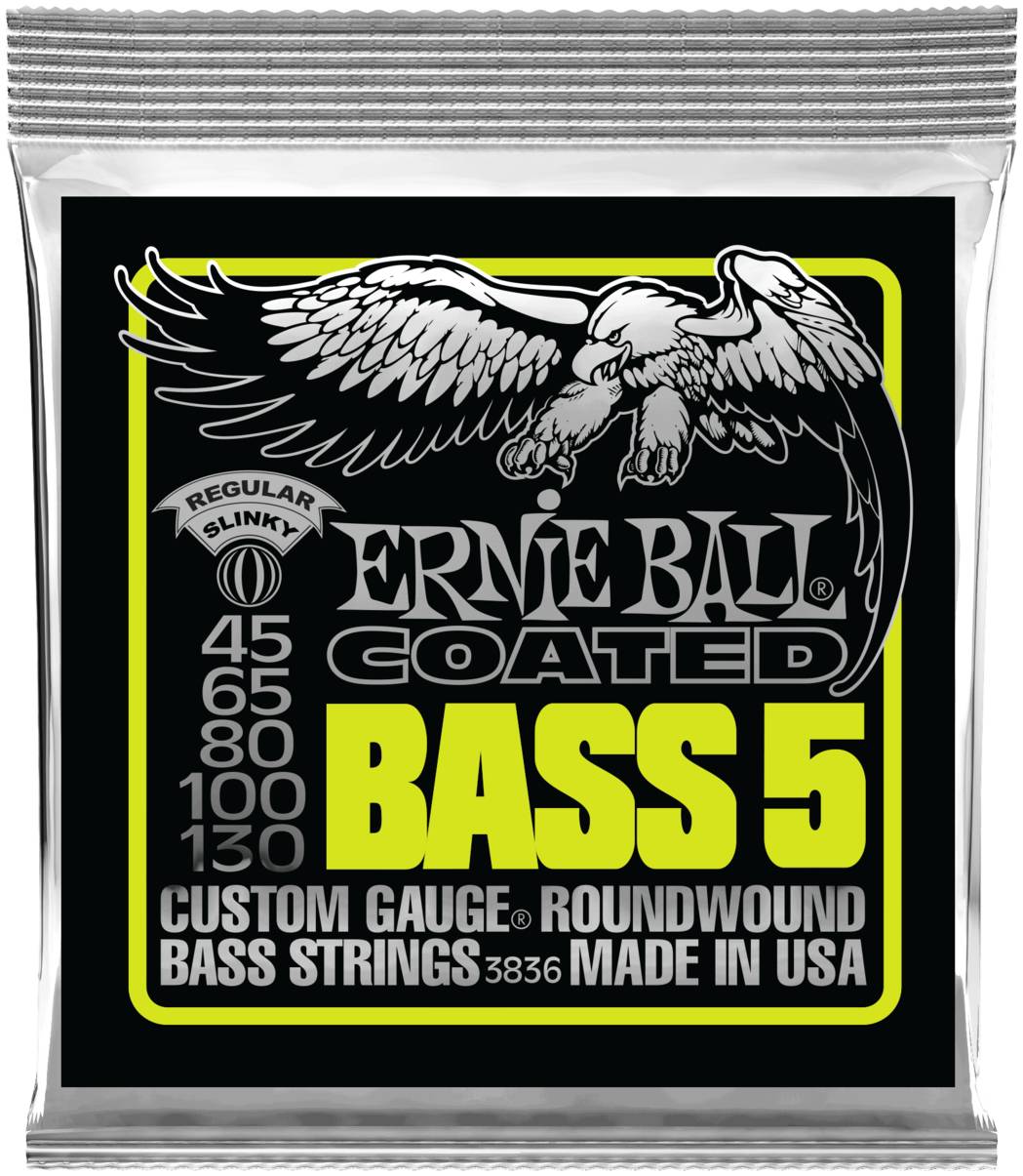 ERNIE BALL 3836 - струны для 5-струнной бас-гитары Coated Bass Regular Slinky 5 (45-65-80-100-130)