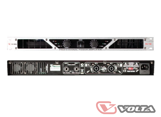 VOLTA PA-100 Усилитель мощности двухканальный. Мощность (8/4 Ом)  - 2х70 Вт/ 2х100  Вт., 1 U-19", 7.8 кг