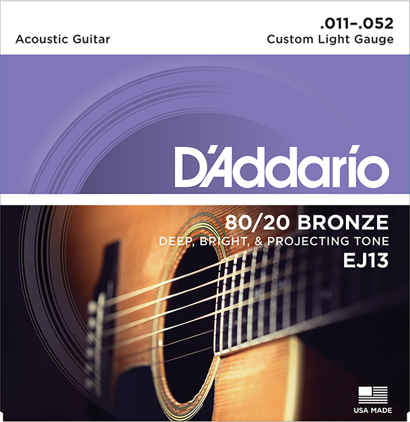 D'ADDARIO EJ13 BRONZE 80/20 Струны для акустической гитары бронза Custom Light 11-52