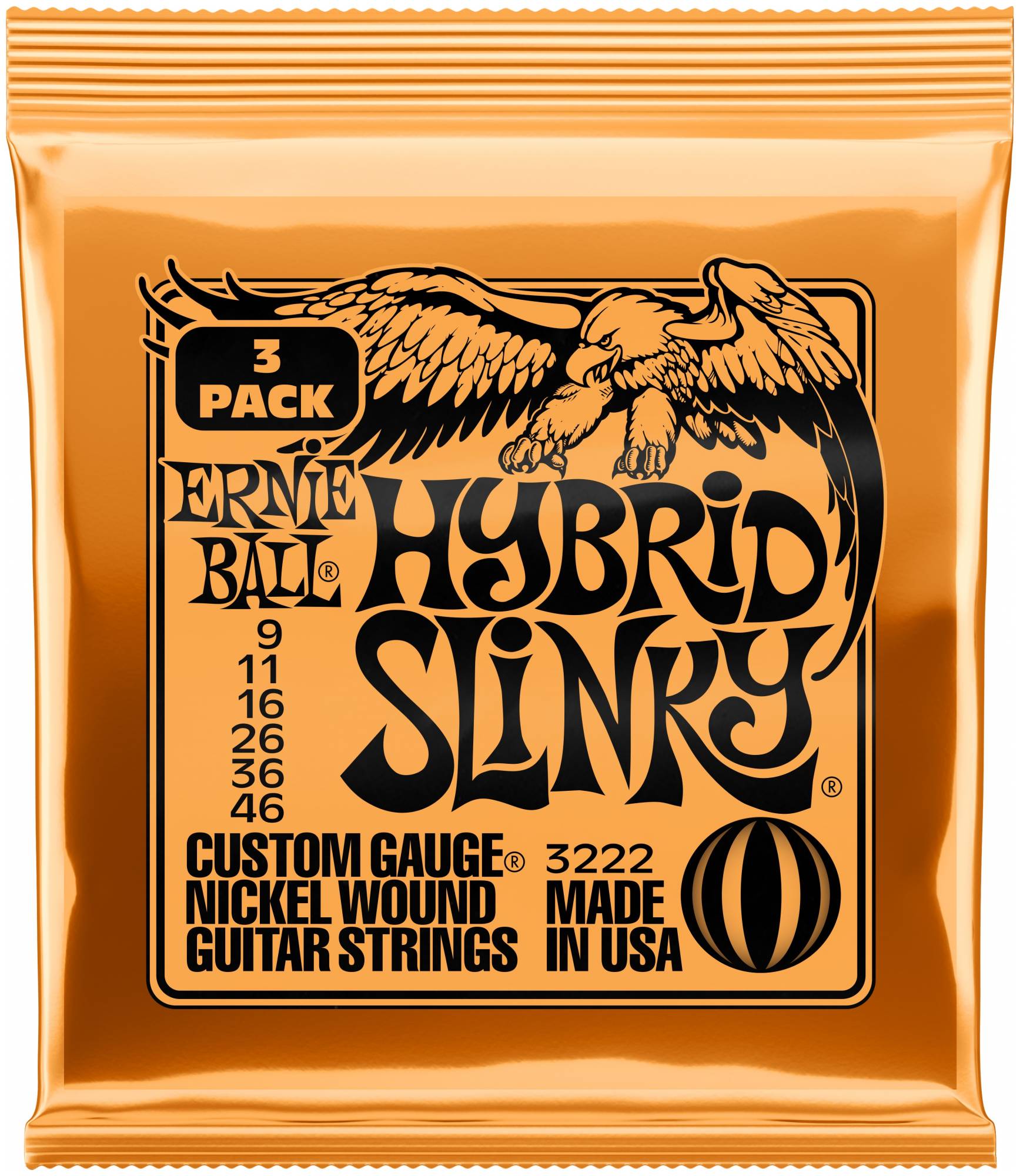 ERNIE BALL 3222 - набор из 3х комплектов для эл. гитары Nickel Wound Hybrid Slinky (9-46)