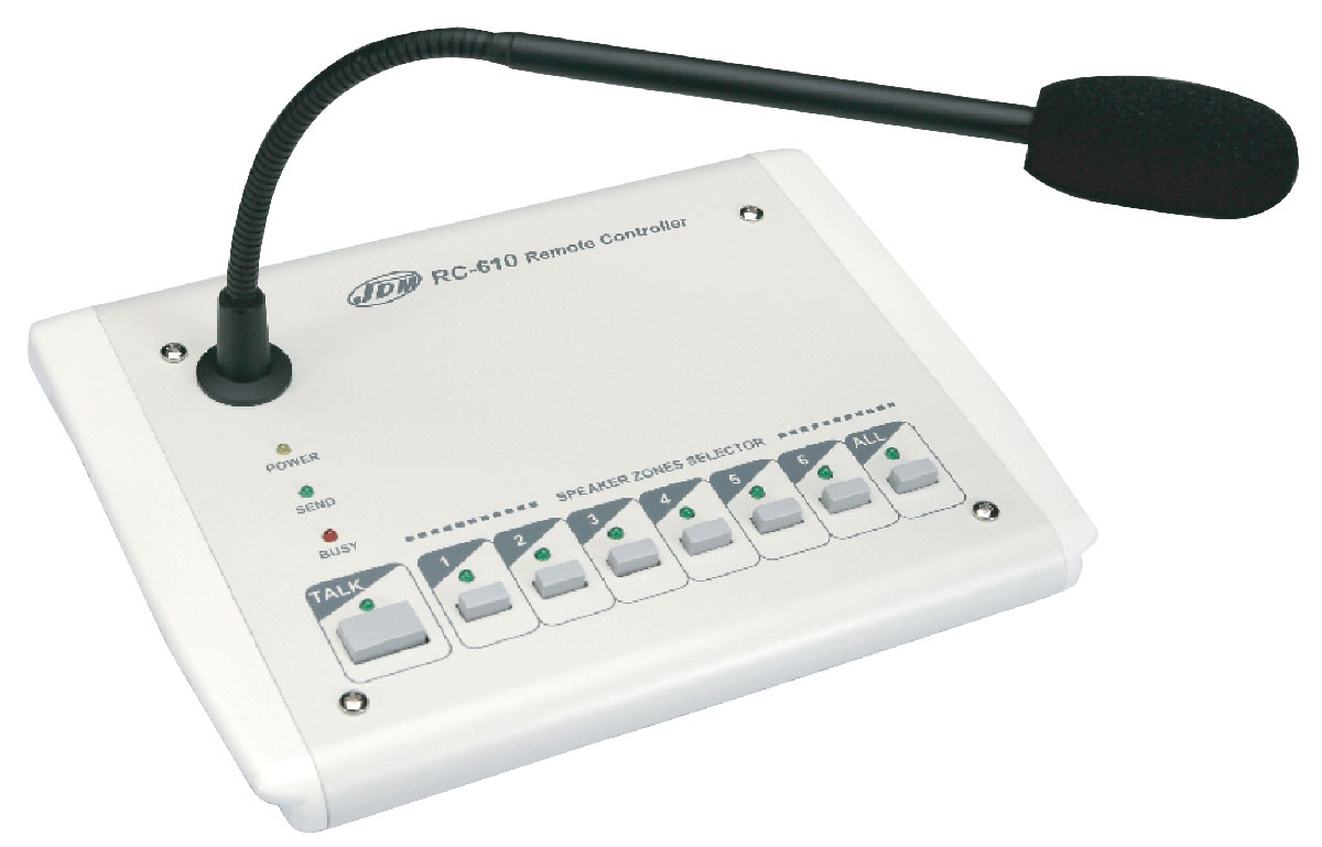 JDM RC-610 Настольный микрофонная станция , 6 зон, аудио входом, функциями управления аварийного включения, сиреной и приоритетами для усилителей ZA-6xxxA