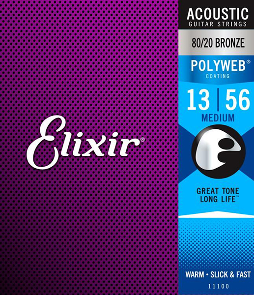 Elixir 11100 POLYWEB Комплект струн для акустической гитары, Medium, бронза 80/20, 13-56