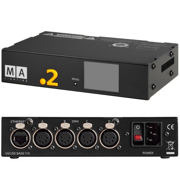 MA Lighting International dot2 Node4 (1K) Преобразователь Ethernet сигнала в DMX512 dot2 Node4 (1K) позволяет преобразовывать Ethernet сигнал в сигнал DMX в системе управления светом dot2. Протоколы: dot2-Net через 1Gbit/s сеть Ethernet 2" цветной TFT дис