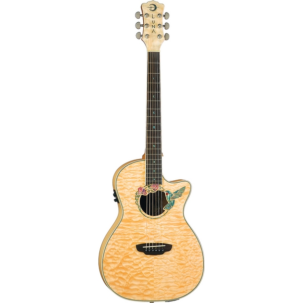 Luna FAU HUM- электроакустическая гитара,cut,клен,цвет натур, рисунок "колибри"