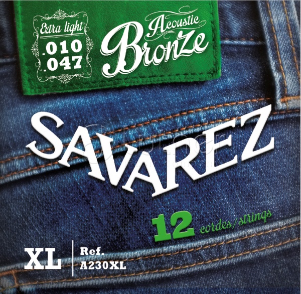 Savarez A230XL Комплект струн для 12-струнной акустической гитары, бронза 80/20, Extra Light, 10-47