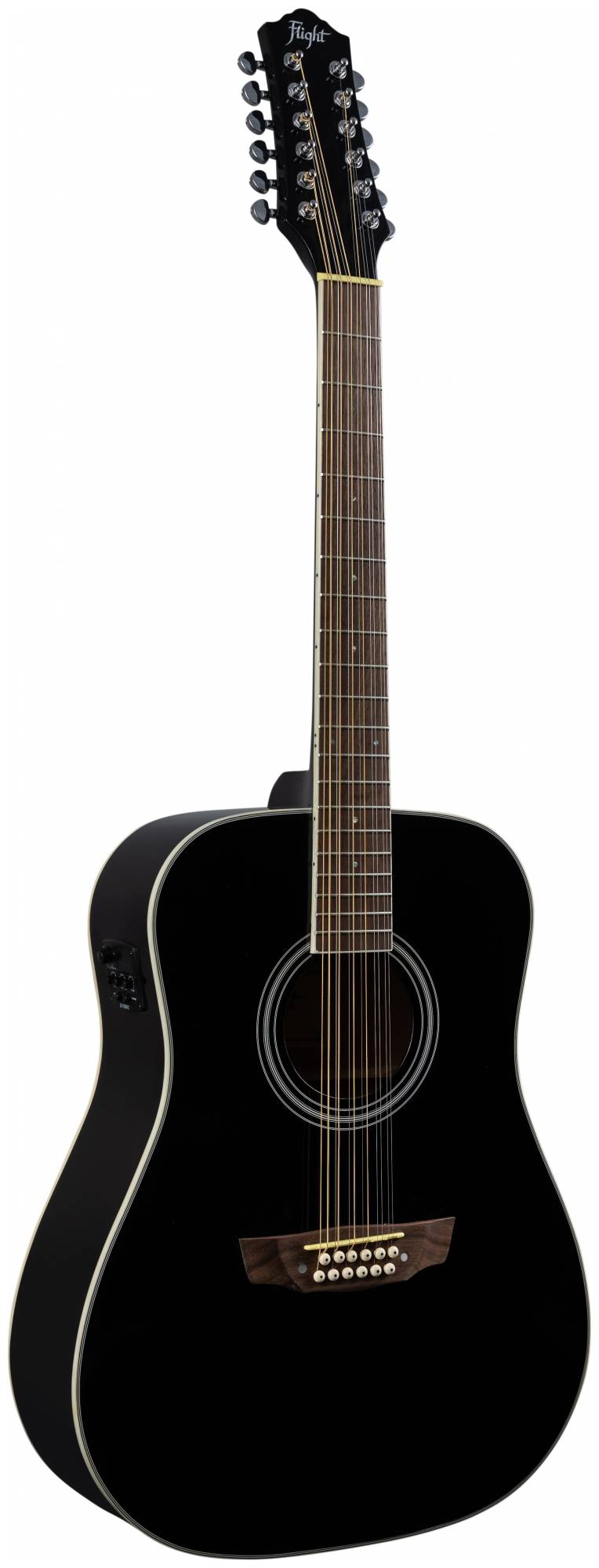 FLIGHT D-200/12 BK EQ - 12-ти струнная гитара, цвет черный, звукосниматель