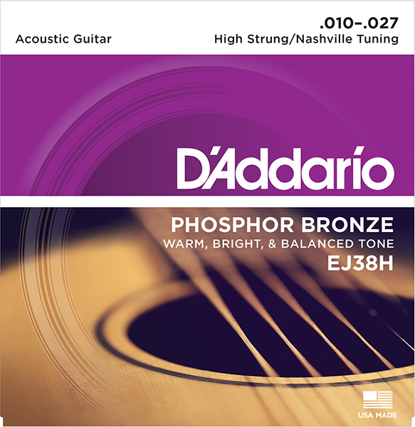 D'ADDARIO EJ38H Phosphor Bronze Дополнительные высокие струны для 12стр гитары, High Strung/Nashvil,