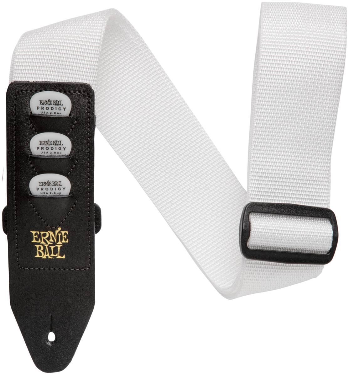 ERNIE BALL 4259 - гитарный ремень Pickholder, полипропилен с кармашками под 3 медиатора/белый