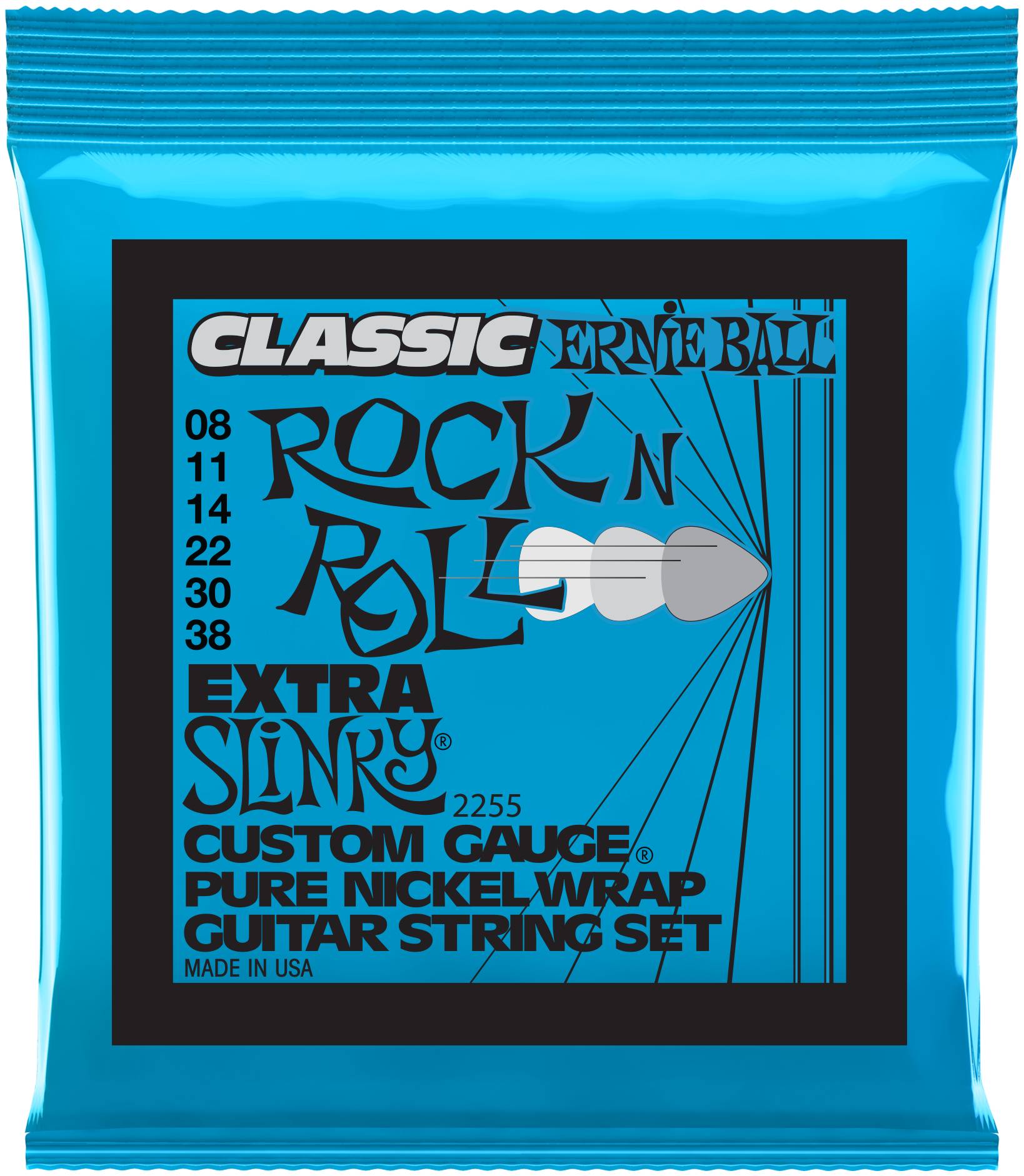 ERNIE BALL 2255 - струны для эл.гитары Classic Pure Nickel Extra Slinky (8-11-14-22w-30-38)