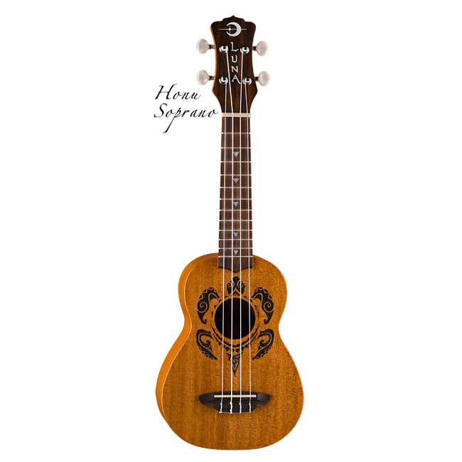Luna UKE HONU - укулеле, сопрано, чехол в комплекте, коричневая, гавайские узоры