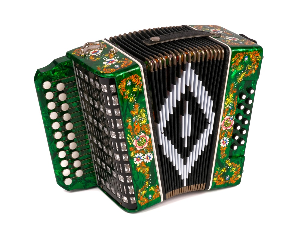 SZ48/1ХL-A-GR Гармонь "Чайка" 21х12-II, зеленая, ля мажор, роспись, Шуйская гармонь