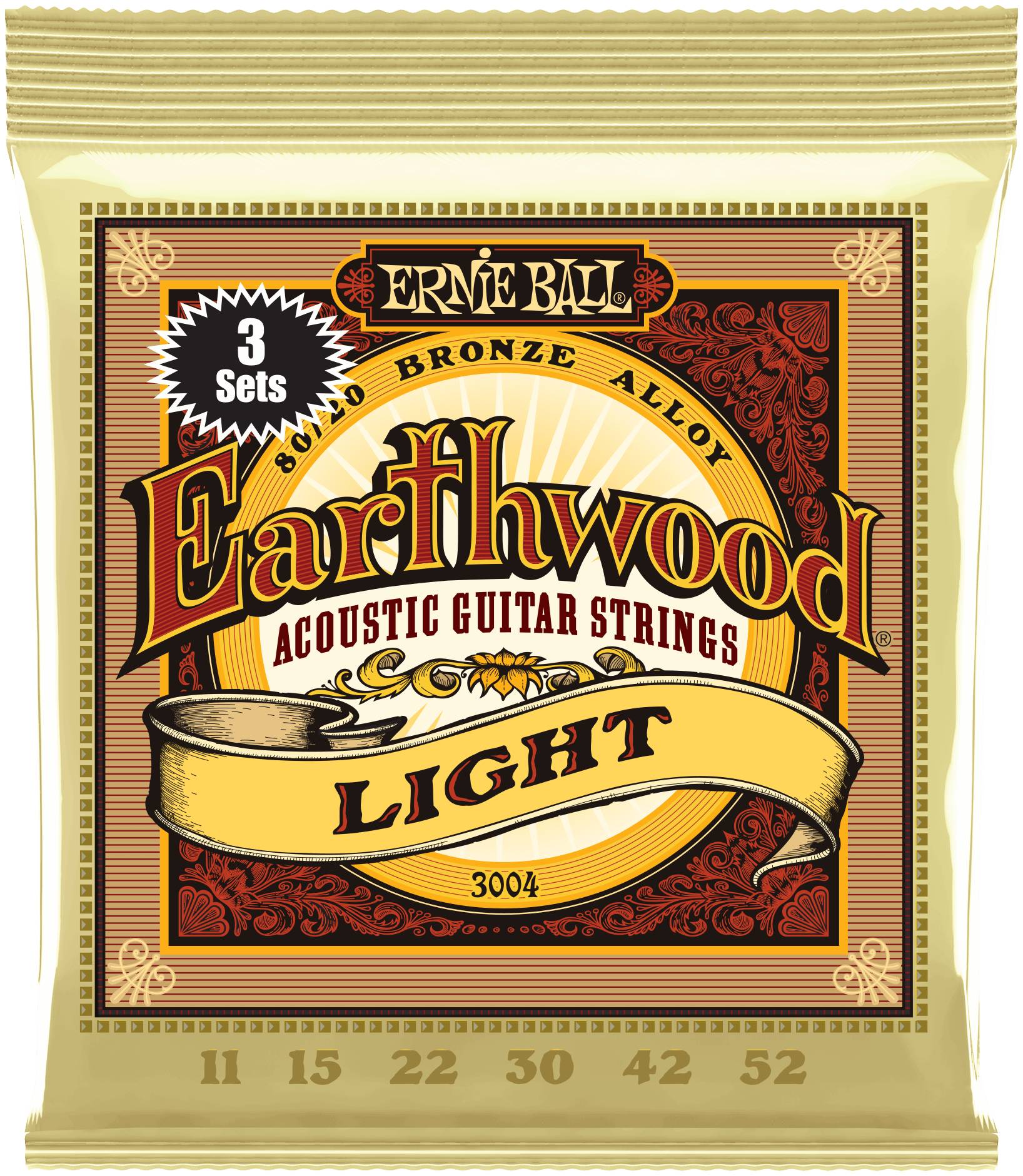 ERNIE BALL 3004 - набор из 3х комплектов для акуст.гитары Earthwood Light 80/20 Bronze (11-52)