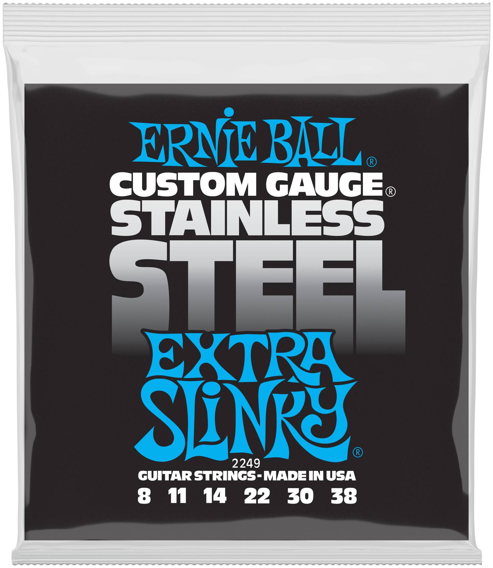 ERNIE BALL 2249 струны для эл.гитары Stainless Steel Extra Slinky (8-11-14-22w-30-38)