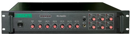 DSPPA MP-1010P Микшер -усилитель, 6 зон c регулировкой  уровня выходного сигнала, 350 Вт/100В,  2 микр., 3 Aux входа, 1  Aux вых.,  питание 220В