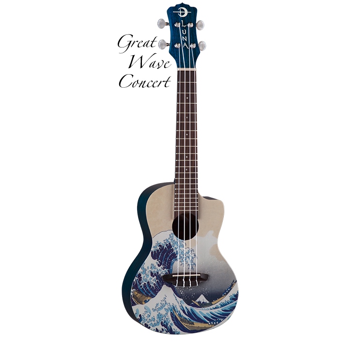 Luna UKE GWC - укулеле, концерт, чехол в комплекте,рисунок "Большая волна" художника Хокусай на деке