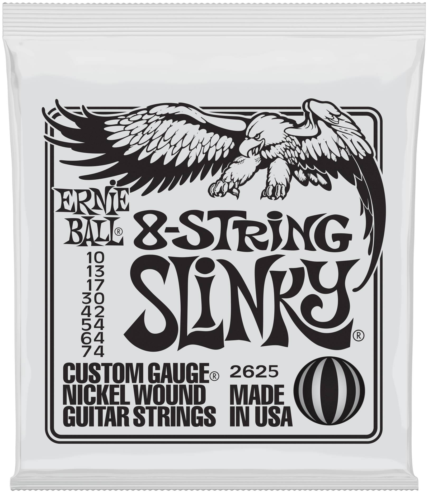 ERNIE BALL 2625 струны для 8стр. эл.гитары Nickel Wound Slinky 8 (10-13-17-30-42-54-64-74)