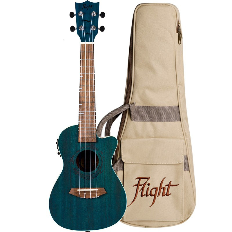 FLIGHT DUC380 CEQ TOPAZ - укулеле, концерт, махагони, синяя, чехол в комплекте