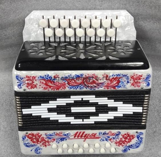 S40XL-C-WH Гармонь "Сувенир" 15х12-I, белая, палехская роспись, Шуйская гармонь
