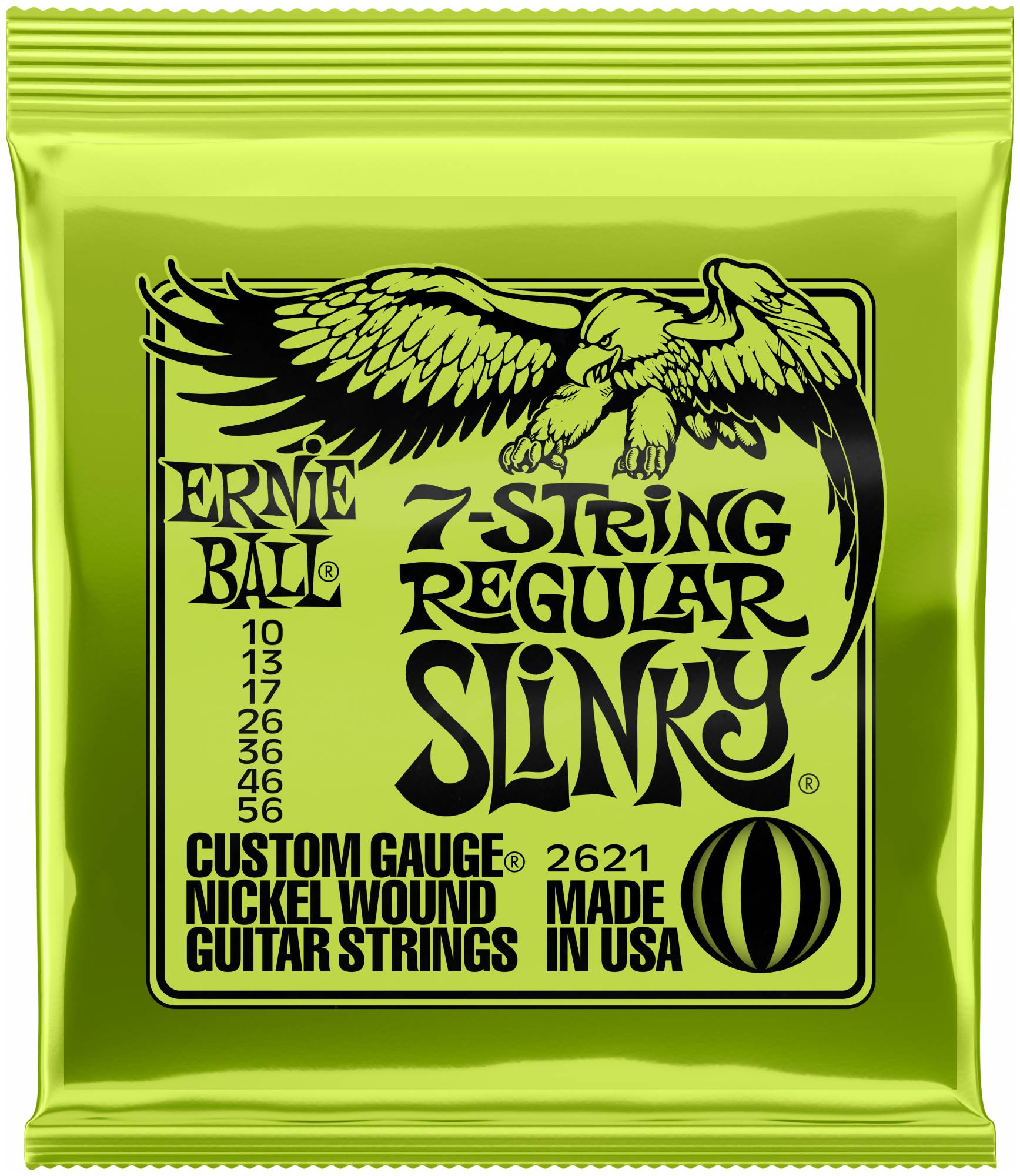 ERNIE BALL 2621 - струны для 7стр. эл.гитары Nickel Wound Regular Slinky 7 (10-56)