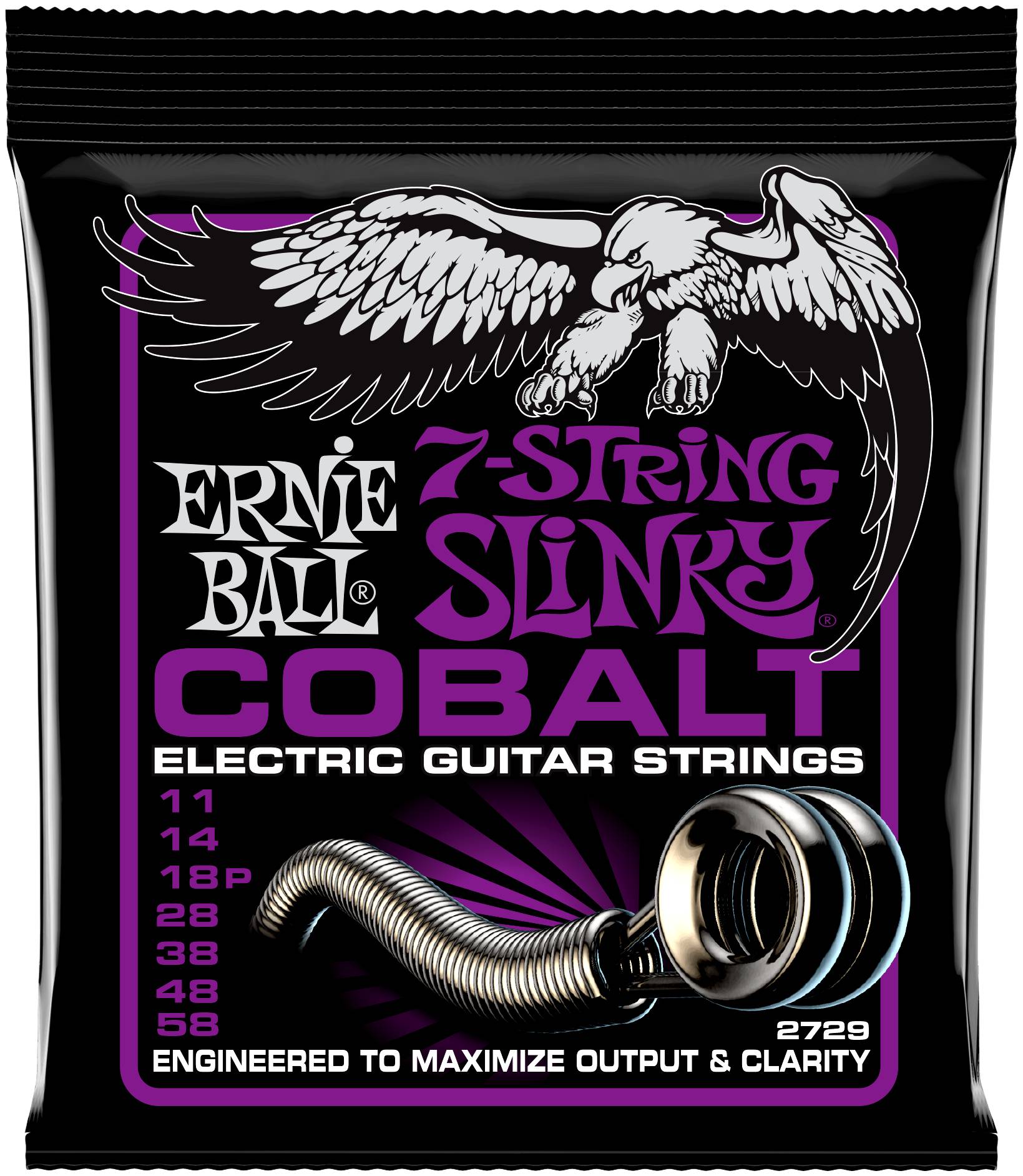 ERNIE BALL 2729 - струны для 7стр. эл.гитары Cobalt Power Slinky 7 (11-14-18p-28-38-48-58)