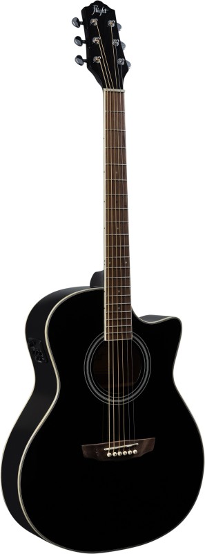 FLIGHT AG-210 CEQ BK - эл.-ак. гитара с вырезом, цвет черный, скос под правую руку