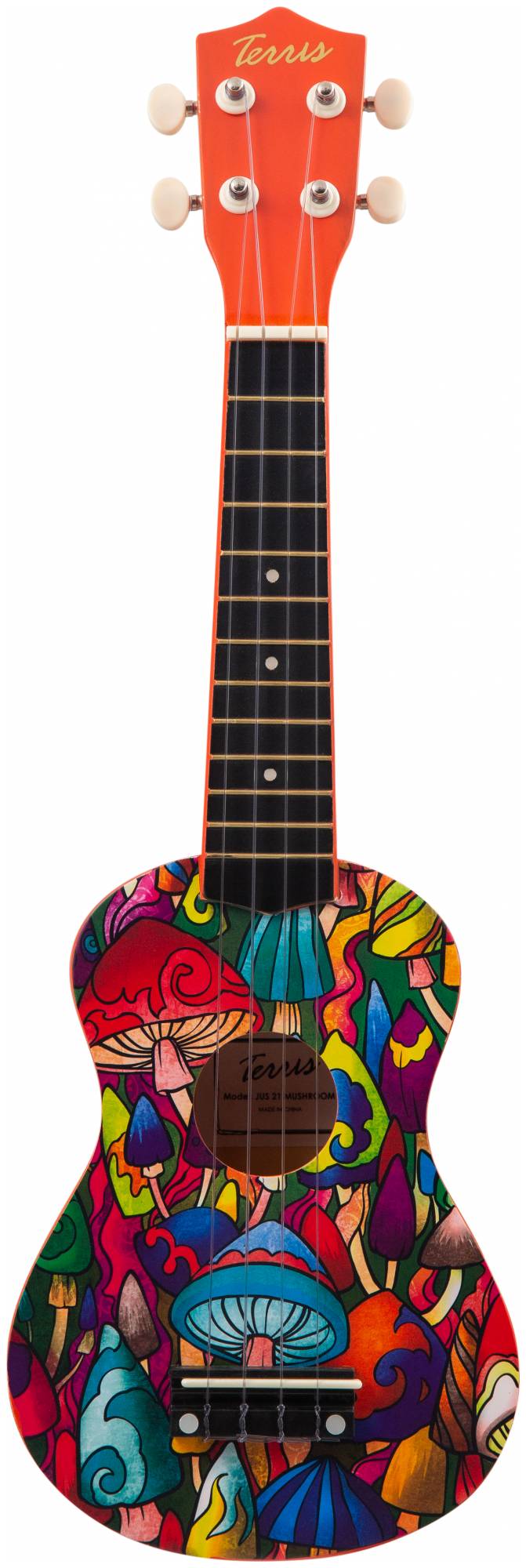 TERRIS JUS-21 MUSHROOM - укулеле сопрано, красный, рисунок грибы